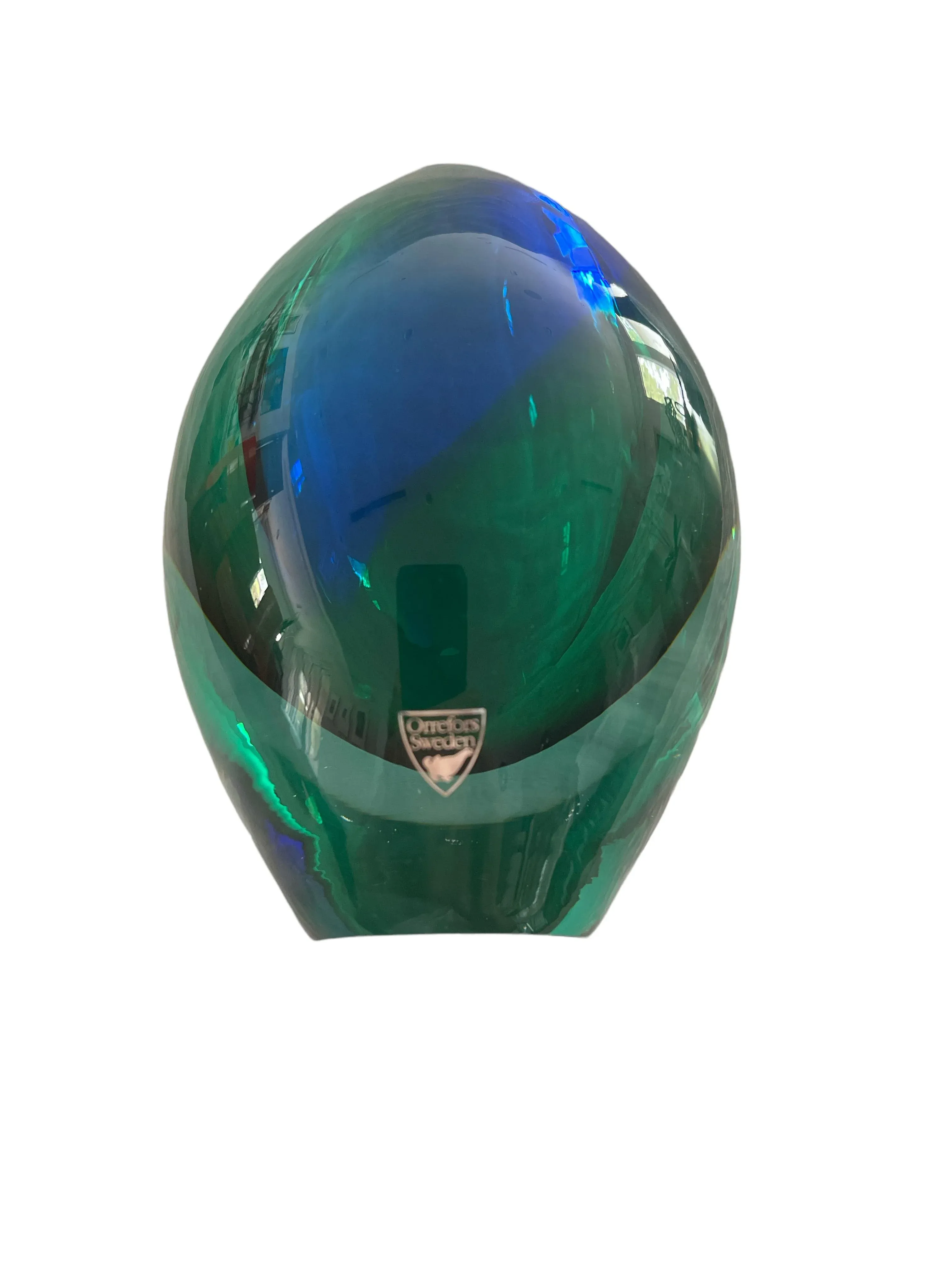 1980s Orrefors Erika Lagerbielke Green/Blue Rosebud Vase | Chairish
