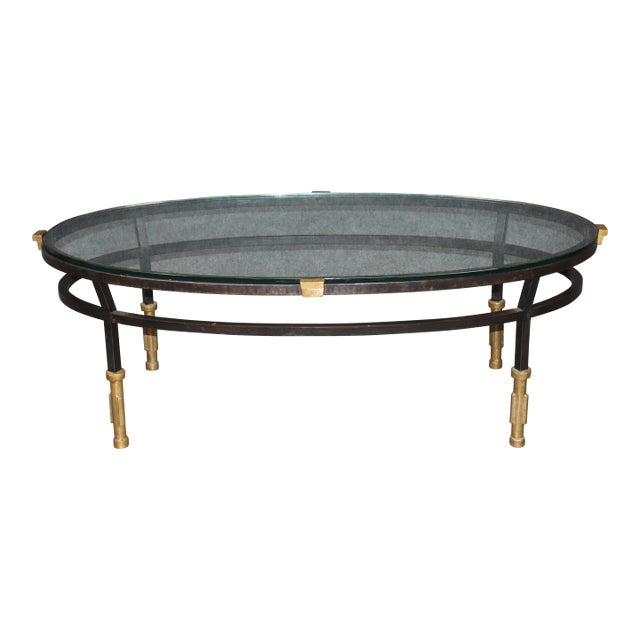 1970's Vintage Metal Glass and Brass Coffee Table For Sale