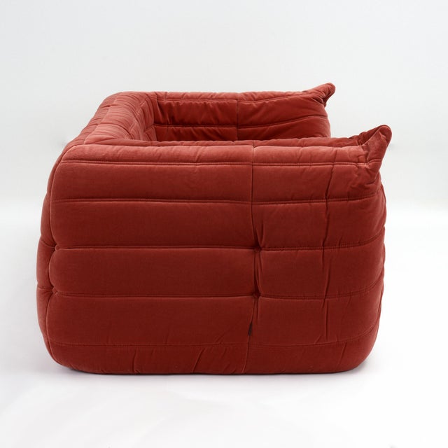 2010s Vintage Ligne Roset Togo Medium Sofa in Dark Pink Velvet For Sale - Image 5 of 12