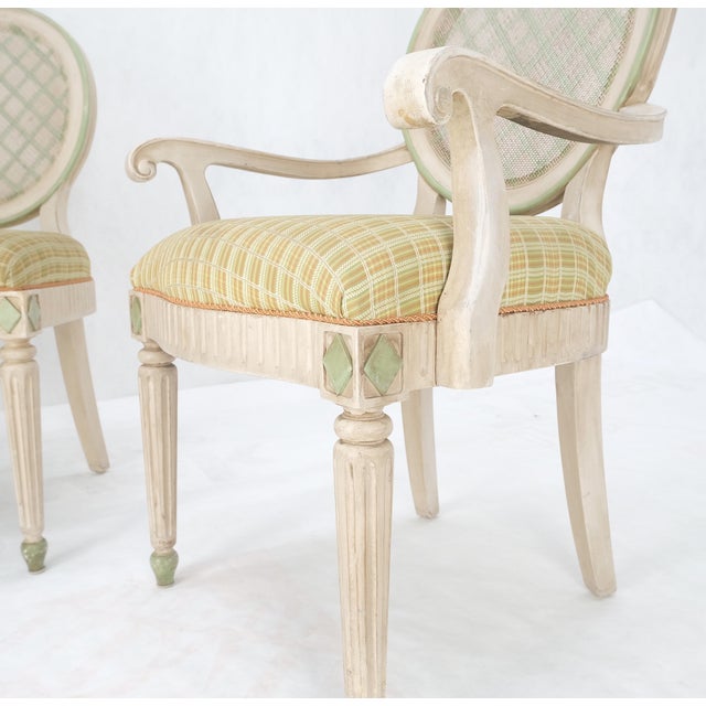 Set of 7 Swedish White Wash Paint Decorated Oval Cane Backs Dining Chairs NICE! For Sale - Image 9 of 11