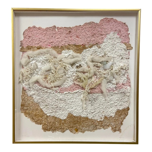 Vintage Handmade Paper Fiber Artwork Signed For Sale