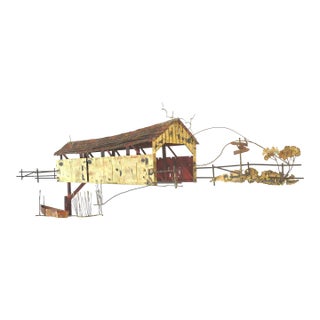 Mid Century Modern Signed Curtis Jere Covered Bridge Brutalist Wall Sculpture For Sale