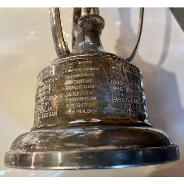 Metal 1190’s Silverplate Par 3 Golf Trophy With Golfer at Center and Golf Clubs Ad Base for the Cup For Sale - Image 7 of 9