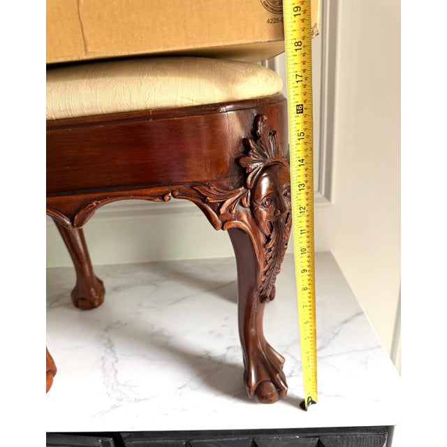 Vintage Thornton White Charleston South Carolina Chippendale Style Carved Mahogany Footstool 18.25"h X17"x15" For Sale - Image 14 of 18