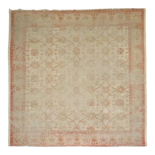 Antique Zabihi Collection Large Square Turkish Ghiordes Worn Rug - 12'4" x 13'10" For Sale
