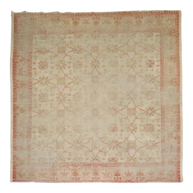 Antique Zabihi Collection Large Square Turkish Ghiordes Worn Rug - 12'4" x 13'10" For Sale