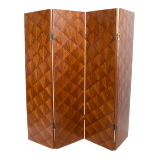1930s Art Déco 4-Pannel Straw Marquetry Folding Screen Designed by Jean-Michel Frank for Comte s.a., Argentina For Sale