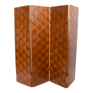 1930s Art Déco 4-Pannel Straw Marquetry Folding Screen Designed by Jean-Michel Frank for Comte s.a., Argentina