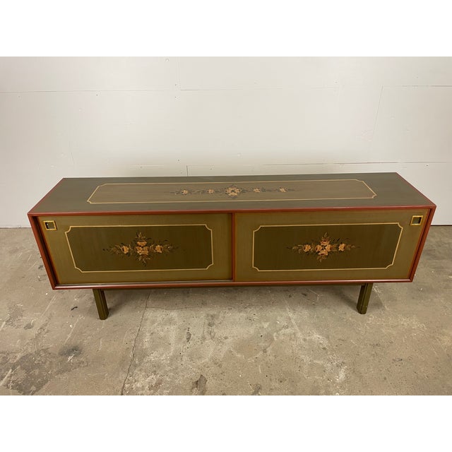 Forest Green Low Sideboard in Oak with Sliding Doors from Omann Jun Møbelfabrik, Denmark, 1960s For Sale - Image 8 of 12