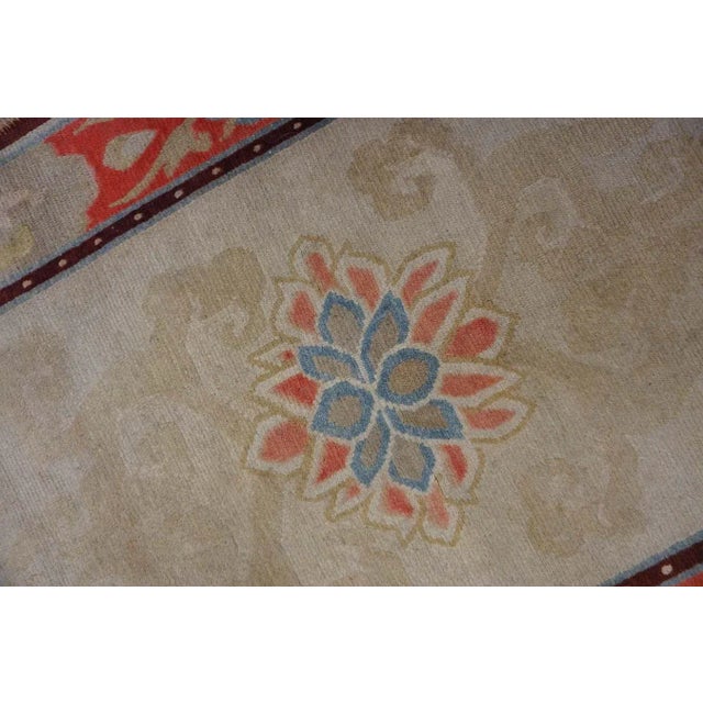 Beige 1920s Ivory Medallion Antique Chinese Tibetan Carpet 3' X 6' Handknotted Wool Rug For Sale - Image 8 of 9