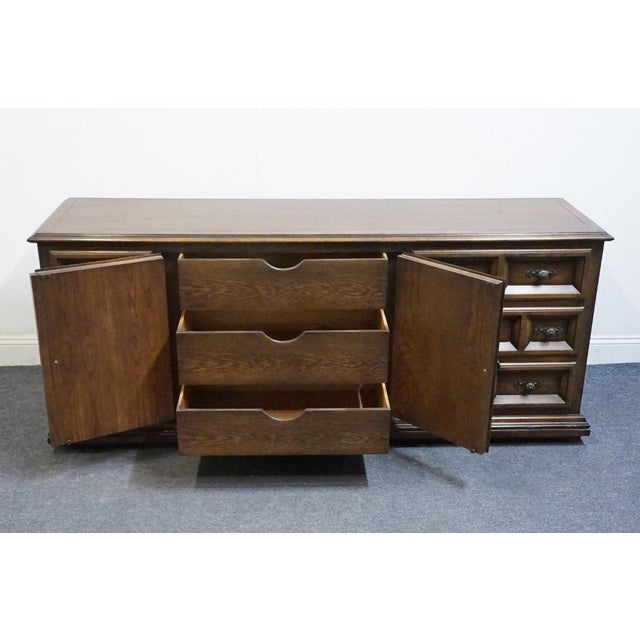 Wood Century Furniture Solid Oak Spanish Mediterranean 76" Triple Door Dresser For Sale - Image 7 of 14