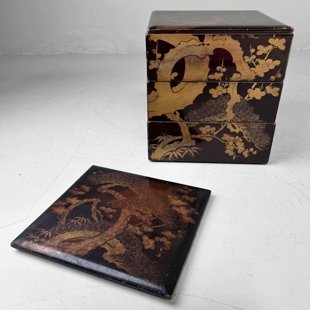 Japanese Wooden Lacquered Stacking Box, 1890s For Sale - Image 6 of 17