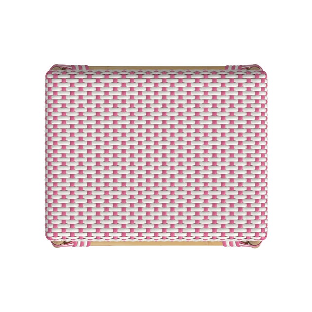Robias 24.5 in. Seat Height Rectangular Rattan Backless Counter Stool with Footrest, White/Pink Dot/ Natural Rattan Frame For Sale In Chicago - Image 6 of 7