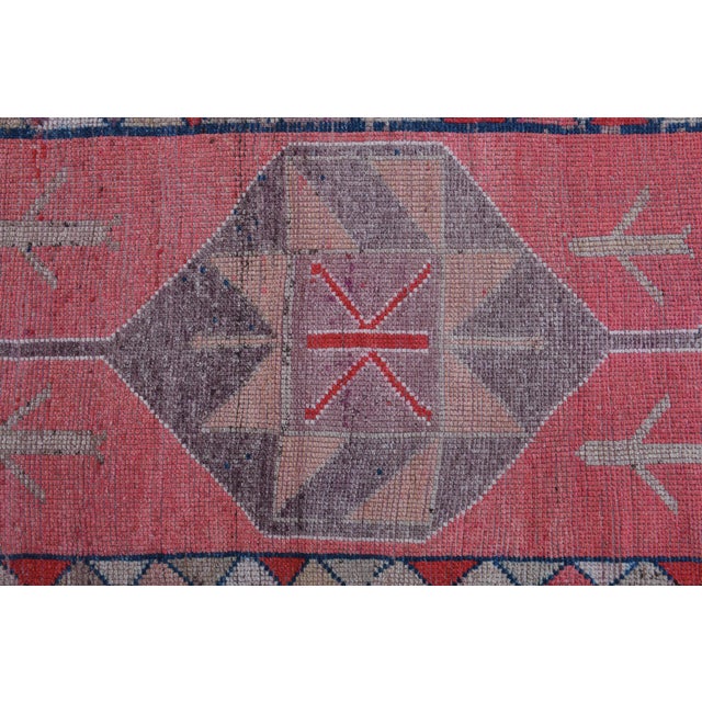 Textile Pink Vintage Turkish Oushak Handmade Wool Tribal Runner Rug For Sale - Image 7 of 11