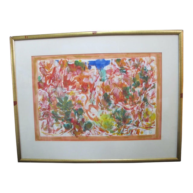 David McCosh Abstract Watercolor Painting on Paper Red Canyon Pacific Nw 1965 For Sale
