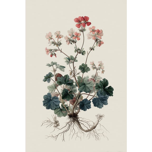 English Antique Botanical Study of Robert's Geranium With Root System | Natural History Fine Art Print For Sale - Image 3 of 3
