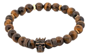 King Skull Tiger's Eye Stone Beaded Bracelet