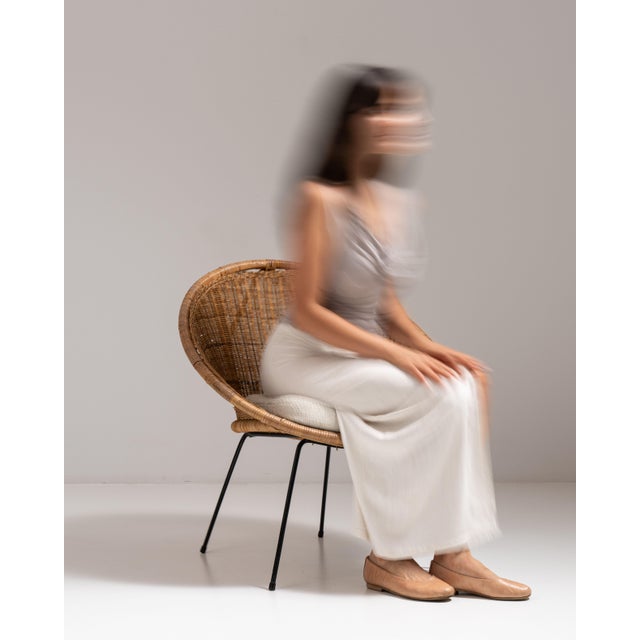 1960s French Mid- Century Modern Rattan Woven Chair with Upholstered Seat For Sale - Image 4 of 15