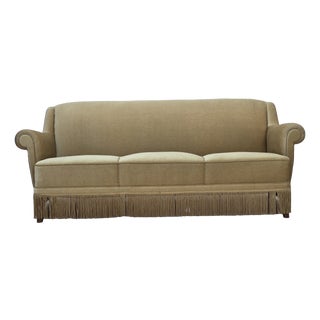 Danish Oak Three-Seater Sofa with Velour Upholstery, 1970s For Sale