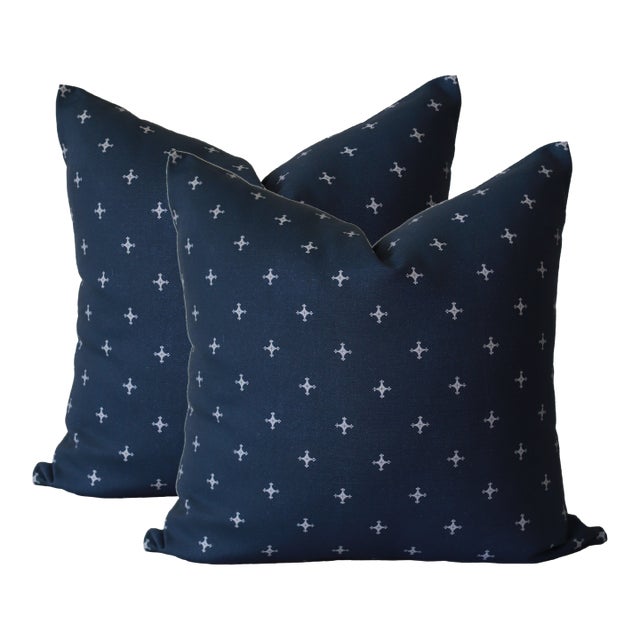 Savannah Cross // Marine by Lauren Servati Textiles Pillows - A Pair For Sale