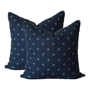 Savannah Cross // Marine by Lauren Servati Textiles Pillows - A Pair