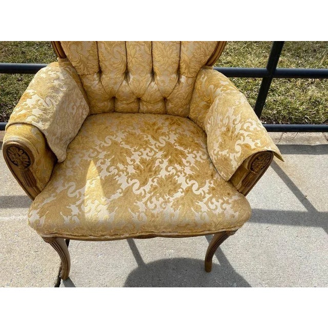 1940s Pair of Hollywood Regency Style Gilt Painted and Tufted Back Upholstered Armchairs For Sale In Washington DC - Image 6 of 10