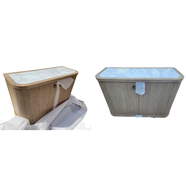 Sand Set of 2: Two-Door Demilune Credenzas, Finish - Biscotti For Sale - Image 8 of 10