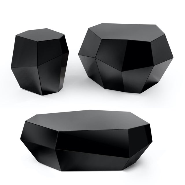 Three Rocks Low Coffee Table in Black Glass from Insidherland, in New conditions. Designed from 2000 Labeled by Maker