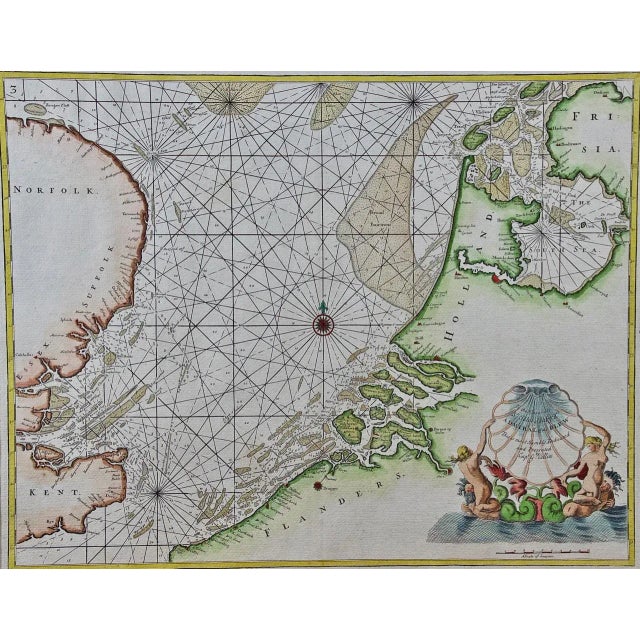 This hand-colored chart of the seas about Flanders, Holland, Frisia, and Norfolk is from "Great Britain's Coasting Pilot....