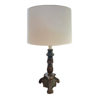 18th Century Old World Carved Baroque Influence Candlestick Lamp For Sale