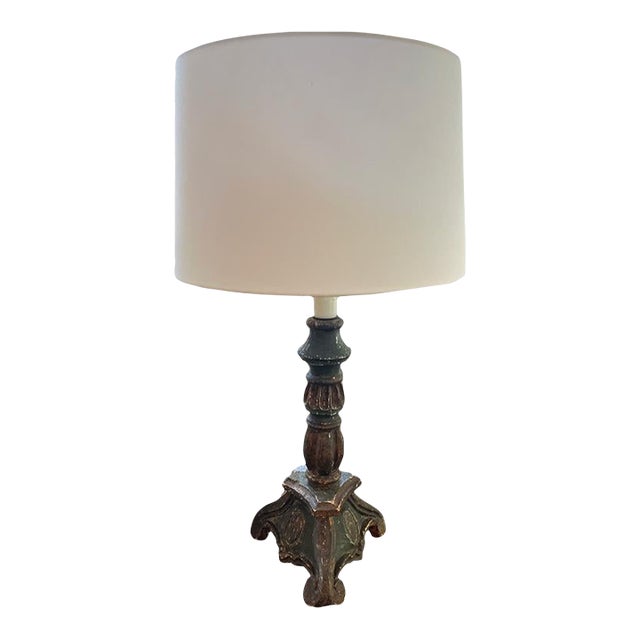 18th Century Old World Carved Baroque Influence Candlestick Lamp For Sale
