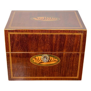 Danish 1840s Mahogany Box with Ash Shell Marquetry, Banding and Lateral Handles For Sale