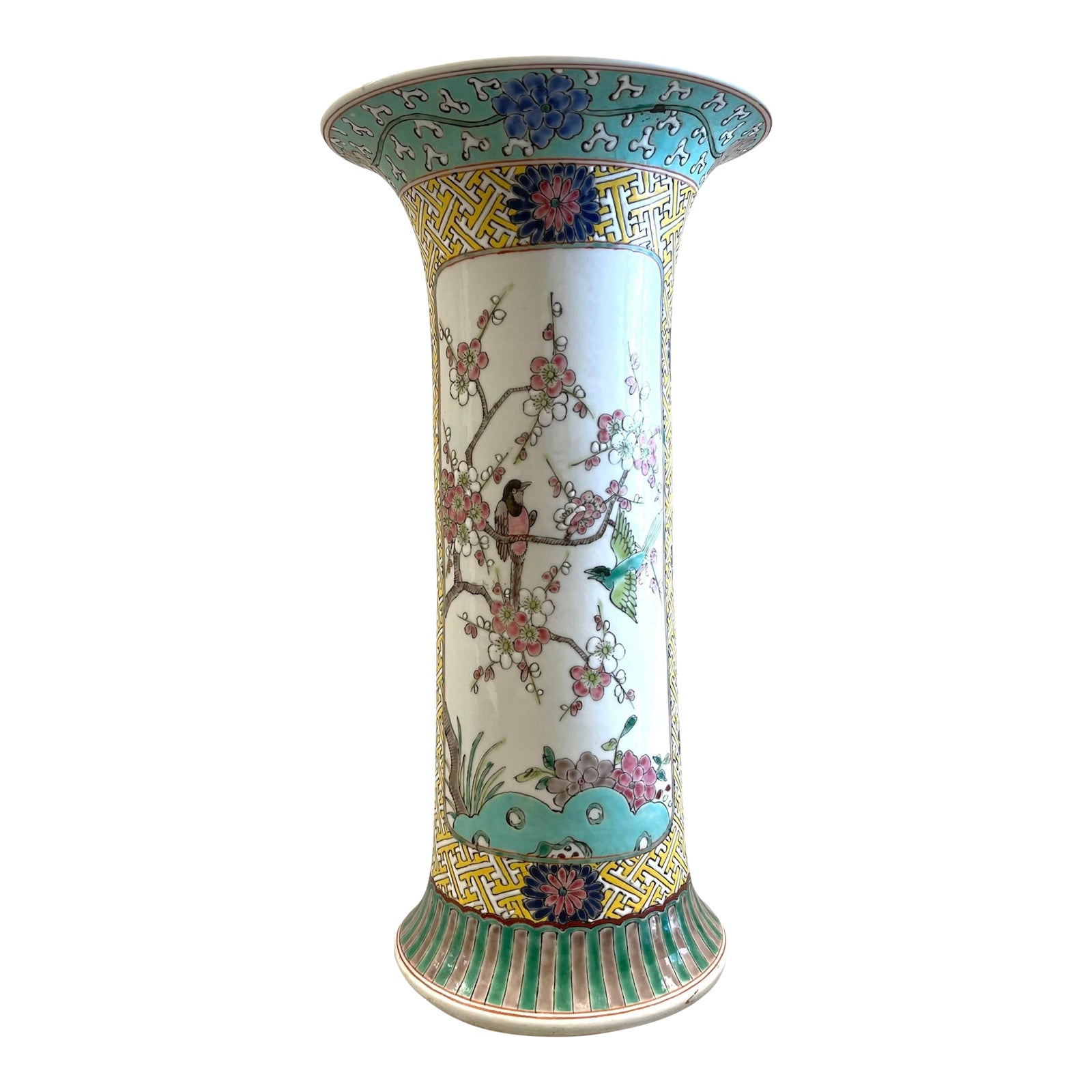 Vintage Statuesque Chinoiserie Fretwork Porcelain Vase Chairish