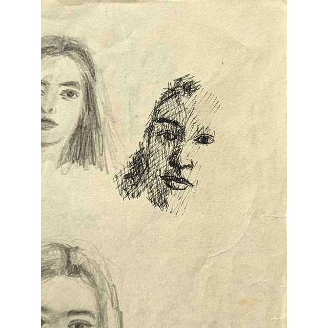 David Adickes Double Sided Early Modern Black & White Figurative Pencil Drawing Study of Doris, Mid 20th Century For Sale In Houston - Image 6 of 11
