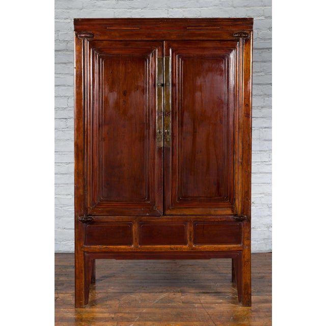 19th Century Chinese Qing Dynasty Ningbo Cypress Cabinet with Brass Hardware For Sale - Image 11 of 13