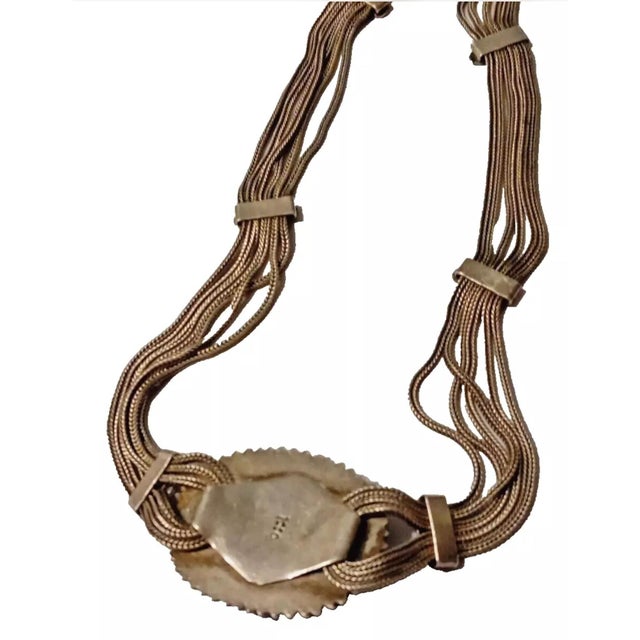 Vintage Mid Century 1950s Silver Necklace Pendant Lapis Lazuli Cabochon Gemstone Collar Choker Blue Handmade For Sale - Image 10 of 12