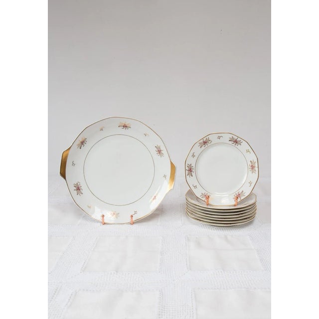 Beige Porcelain Dessert Service from Limoges, 1930s, Set of 9 For Sale - Image 8 of 8