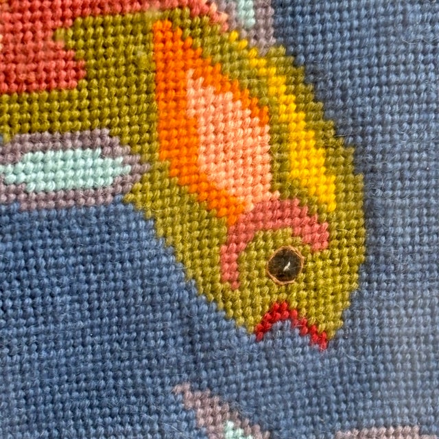 Wood Mid-20th Century Pisces Zodiac Needlepoint, Framed For Sale - Image 7 of 12