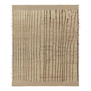 Contemporary Moroccan Style Rug in Beige, Brown Stripes by Rug & Kilim For Sale
