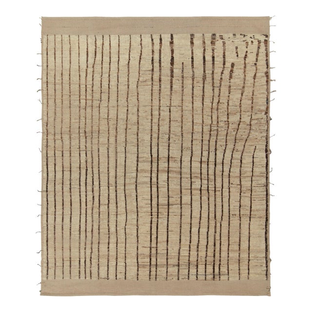 Contemporary Moroccan Style Rug in Beige, Brown Stripes by Rug & Kilim For Sale