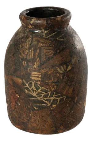 Antique Folk Art Decoupage Stoneware Crock