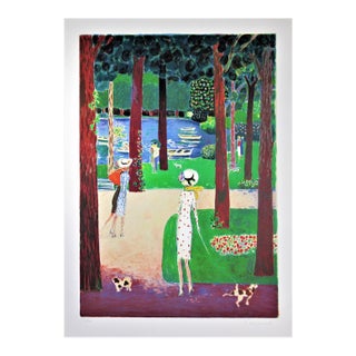 Jean-Pierre Cassigneul "Le Lac Du Bois De Boulogne" Large Original Color Lithograph 1991 Original Print For Sale