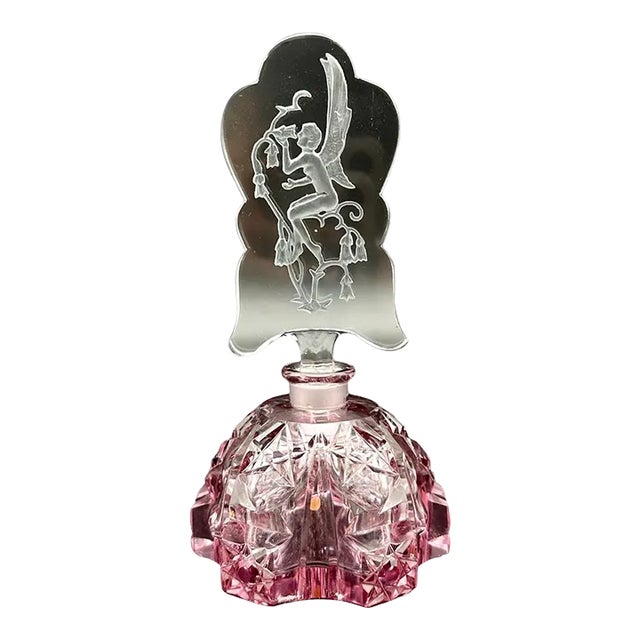 Vintage Aristo Violet Winged Nymph With Flowers Bohemian Glass Perfume Bottle For Sale