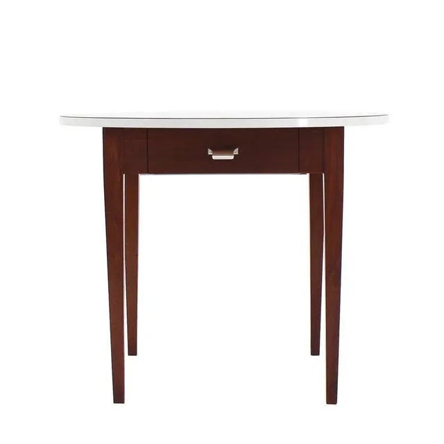 Vintage Mid Century Oiled Walnut Base Round Laminated Top Side Table For Sale - Image 4 of 7