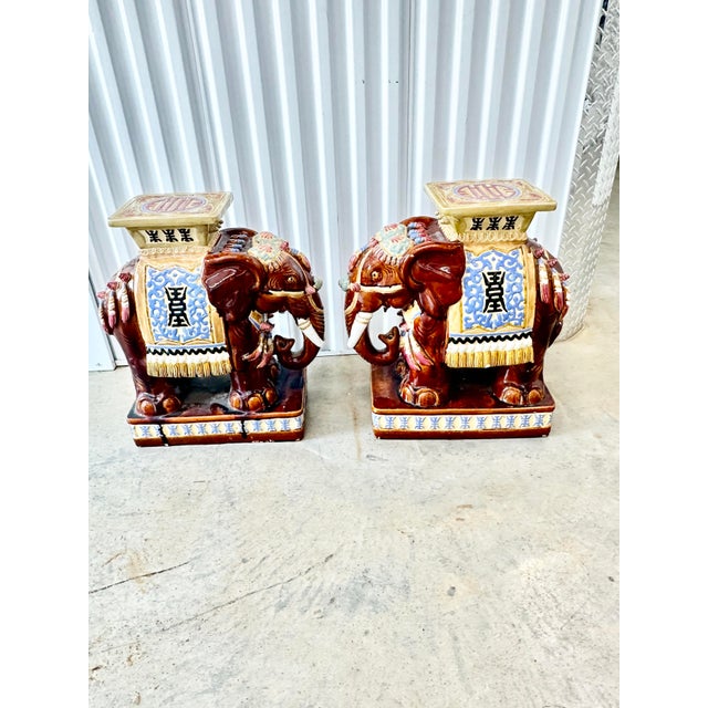 Brown Vintage Elephant Garden Stools-a Pair For Sale - Image 8 of 10