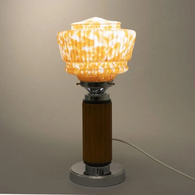Art Deco Table Lamp with Phenolic Column and Glass Shade, 1930s For Sale - Image 10 of 11