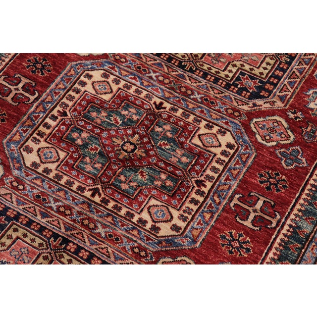 1990s Shabby Chic Tribal Super Kazak Red/Beige Wool Rug - 4'9'' X 6'5'' For Sale - Image 5 of 10