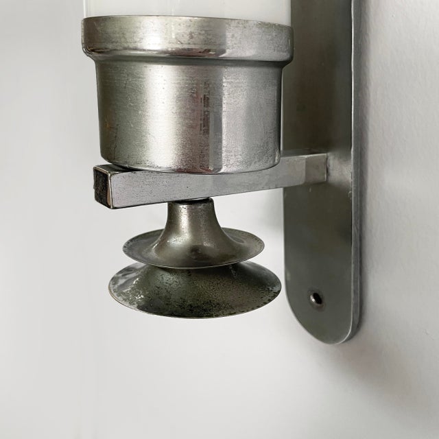 Italian Art Deco Cylindrical Wall Lamps in Opaline Glass and Metal, 1930s, Set of 2 For Sale - Image 10 of 17