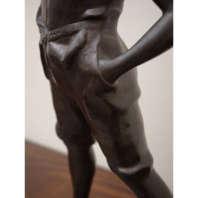 Brown After Auguste Moreau, Statue Of A Boy with A Flute, Bronze For Sale - Image 8 of 11