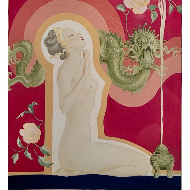 Art Deco Glenn Crawford Sheffer- Nude Nymph W/ Dragon-Original 1920s Art Deco Painting For Sale - Image 3 of 12